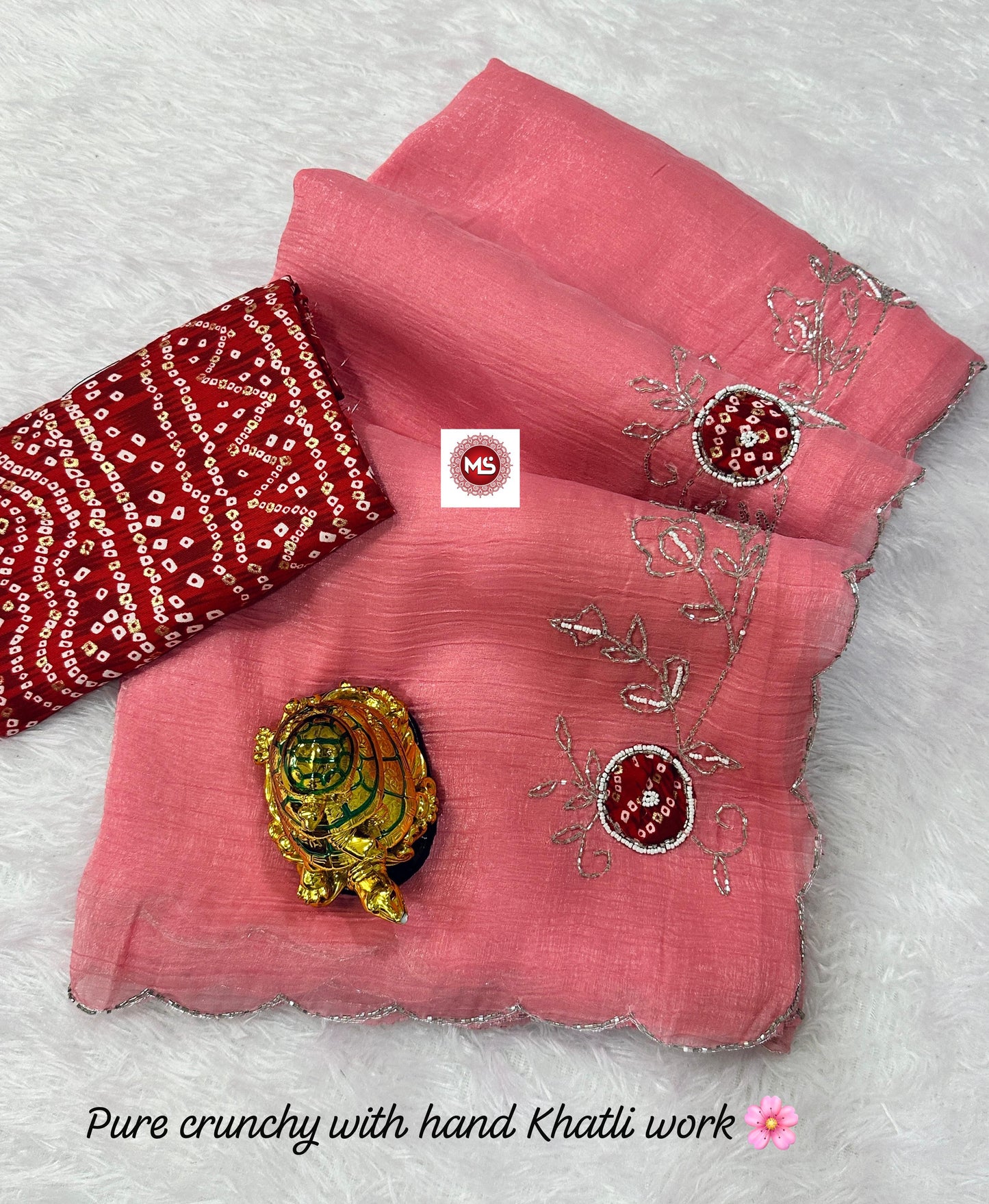 Best Pure Gold Crunchy Febrice Saree With Beutifull  Kutdana