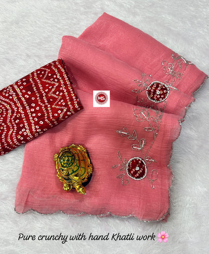 Best Pure Gold Crunchy Febrice Saree With Beutifull  Kutdana