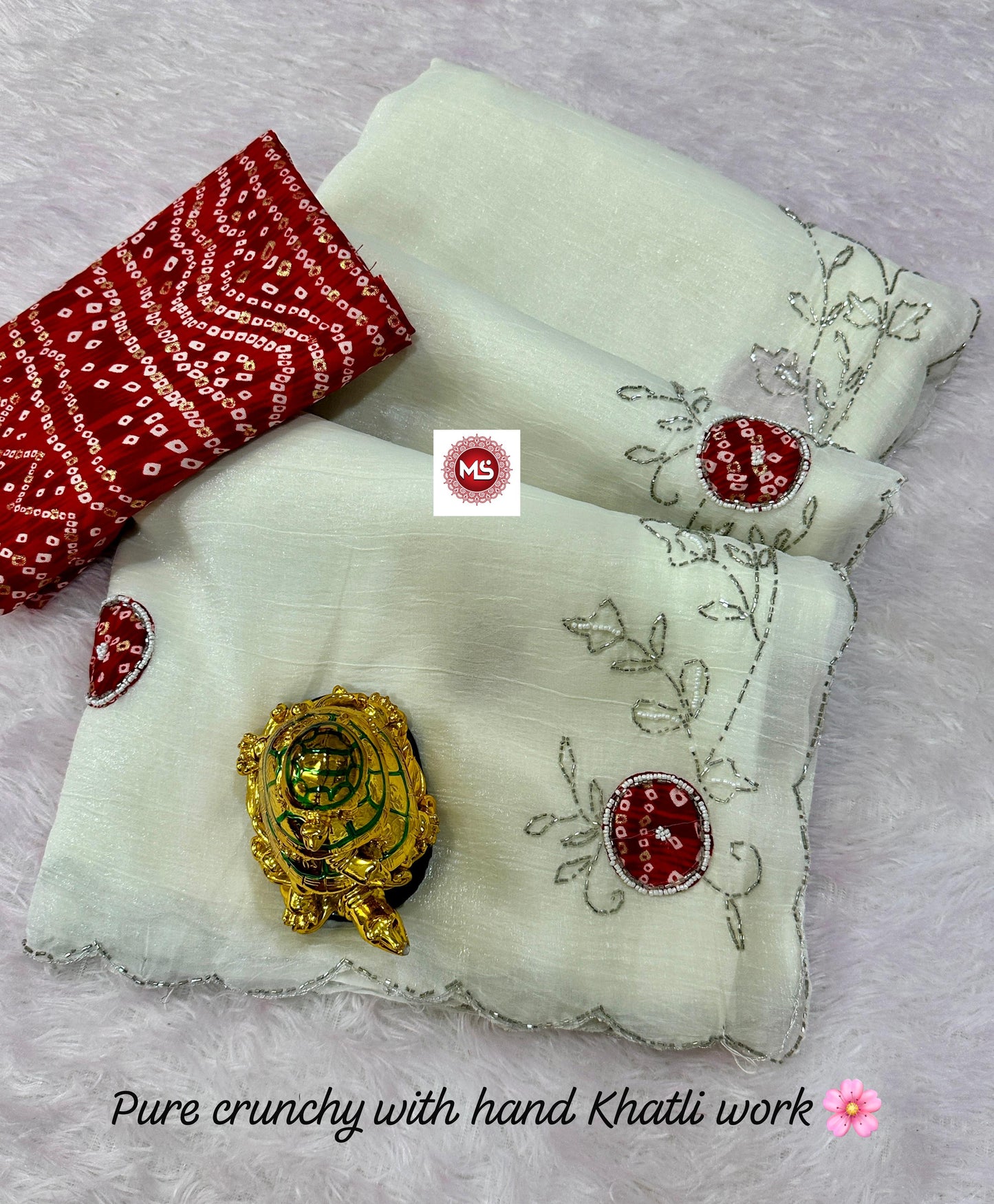 Best Pure Gold Crunchy Febrice Saree With Beutifull  Kutdana