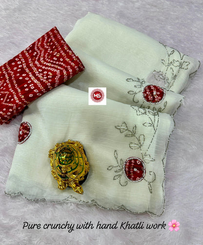 Best Pure Gold Crunchy Febrice Saree With Beutifull  Kutdana