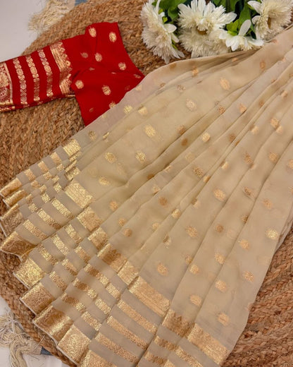 Viscose Georgette Saree With Running Contrast Blouse NICE COLOUR