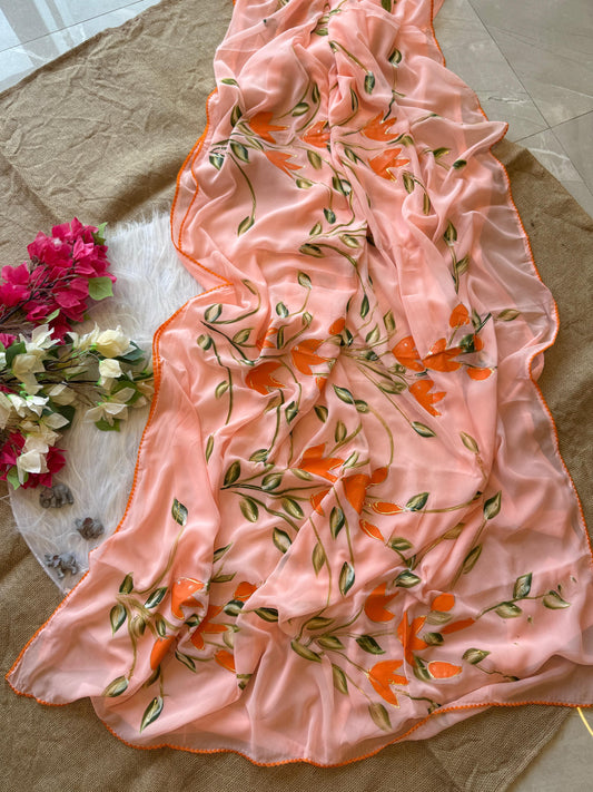 At Customer's Huge Demand, Now Available  Georgett handwork saree