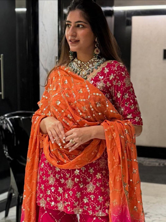 Launching New Designer Party Wear Top Plazzo & Dupatta Set