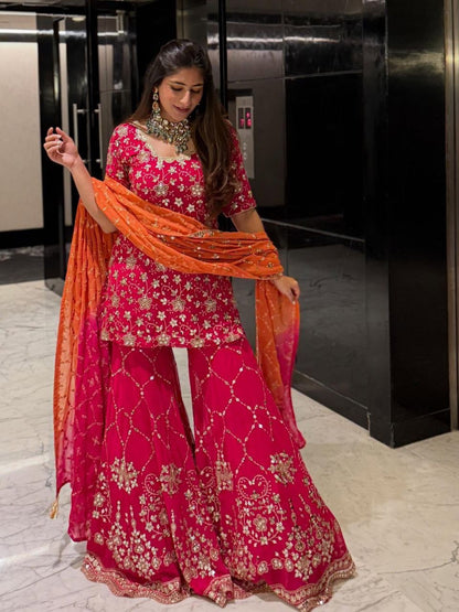 Launching New Designer Party Wear Top Plazzo & Dupatta Set