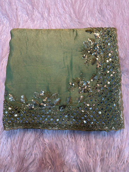 Boutique Level Handwork Dual Tone Space Silk Saree
