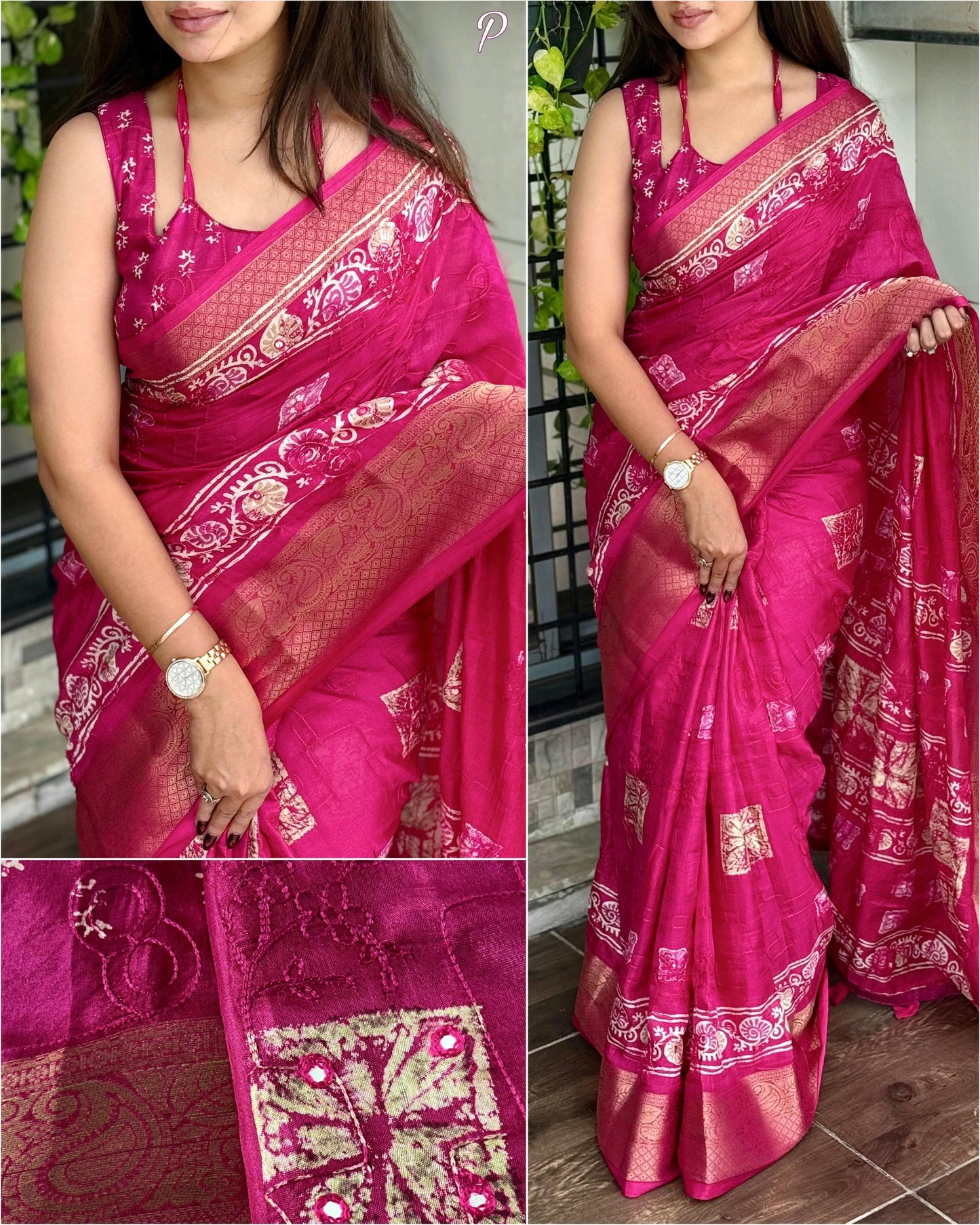 Designer printed  Muslin cotton mirror work Saree