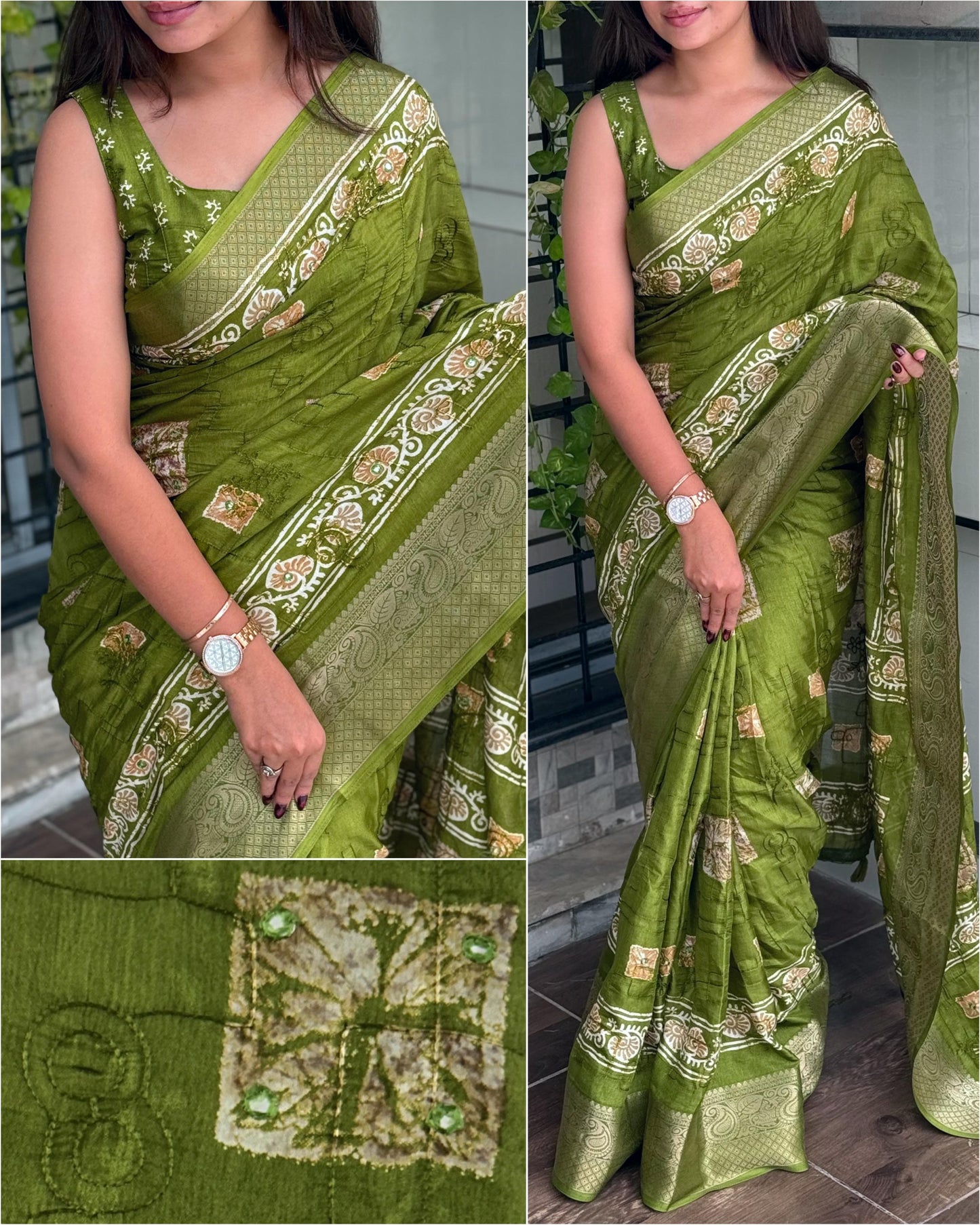 Designer printed  Muslin cotton mirror work Saree