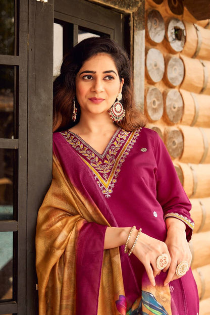 ROMAN SILK WITH HEAVY EMBROIDERED WORK FULLY STITCHED
