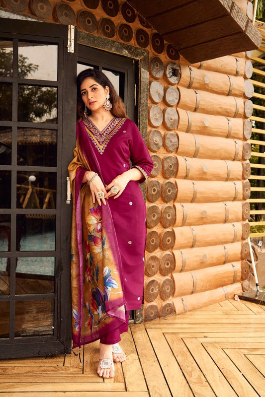 ROMAN SILK WITH HEAVY EMBROIDERED WORK FULLY STITCHED