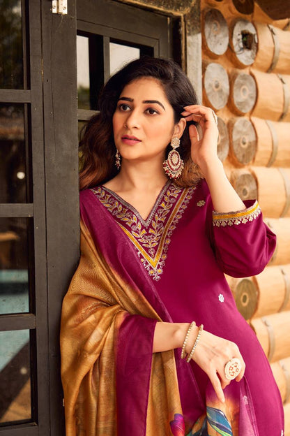 ROMAN SILK WITH HEAVY EMBROIDERED WORK FULLY STITCHED