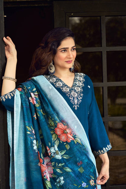 FULLY STITCHED ETHNIC SET  WITH DUPATTA  ROMAN SILK EMBROIDERED WORK