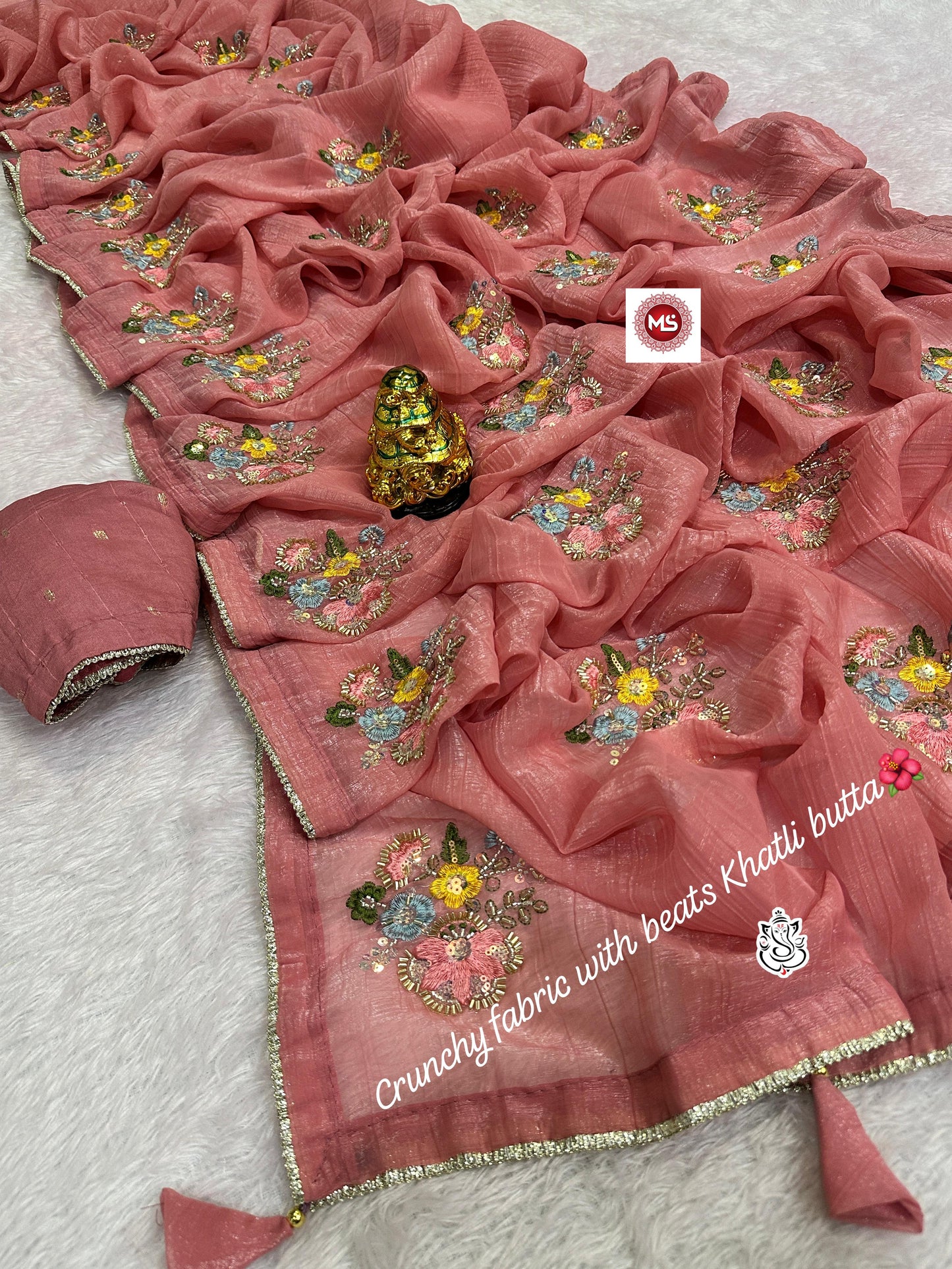 Heavy Beets Khatli  Wth Multi Work & Butta In Whole Saree Wth Rich Look Border