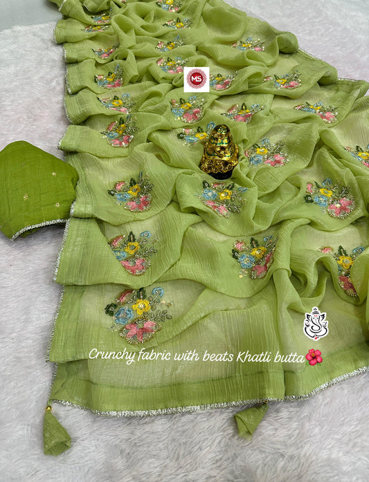Heavy Beets Khatli  Wth Multi Work & Butta In Whole Saree Wth Rich Look Border