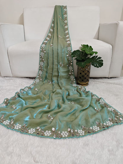 Beautiful  Fandy sattin Fabric With  Brits  Work