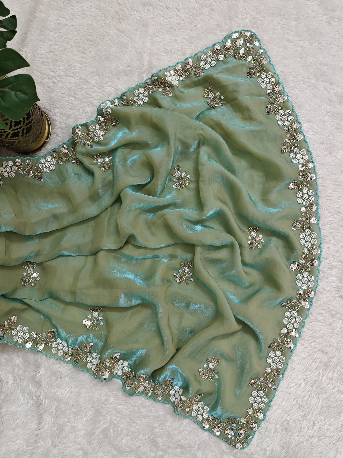 Beautiful  Fandy sattin Fabric With  Brits  Work