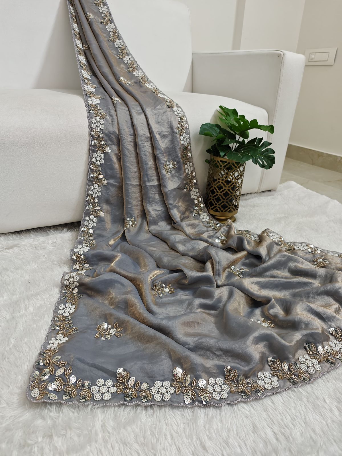 Beautiful  Fandy sattin Fabric With  Brits  Work