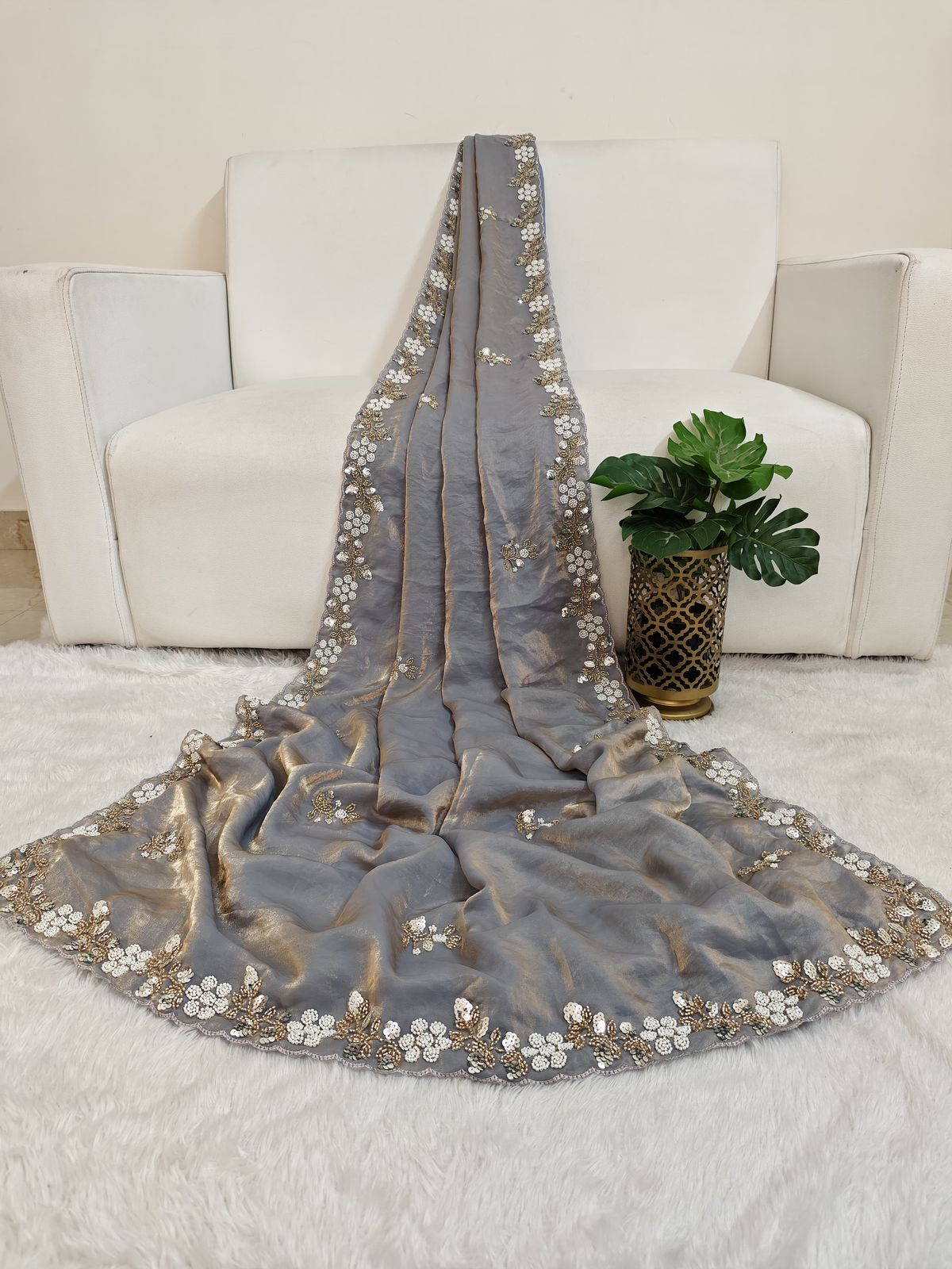 Beautiful  Fandy sattin Fabric With  Brits  Work