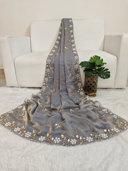 Beautiful  Fandy sattin Fabric With  Brits  Work