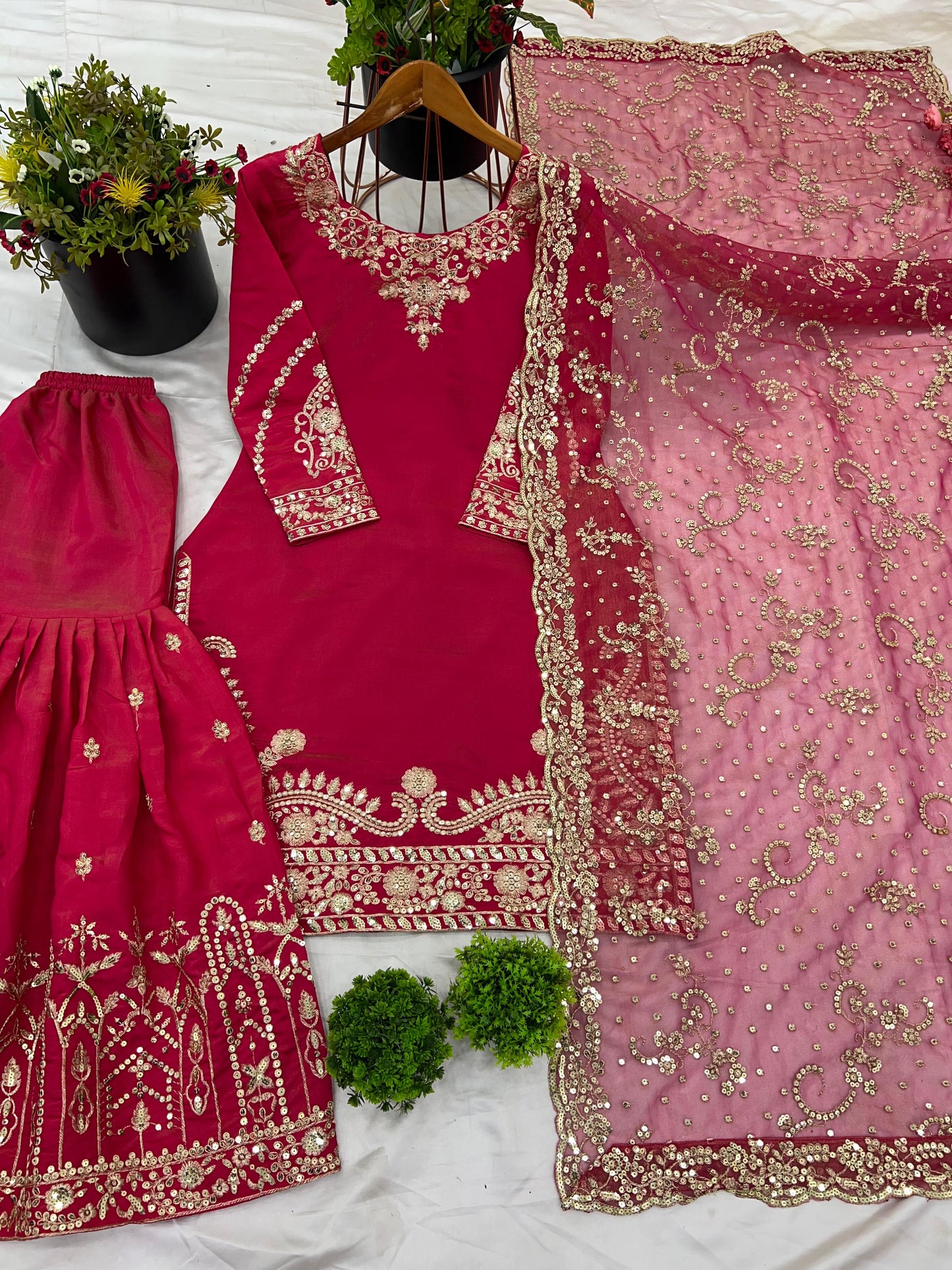Presenting  New 60gm Georgette Designer Party Wear Look Top-Plazzo and Dupatta With Heavy Embroidery Work