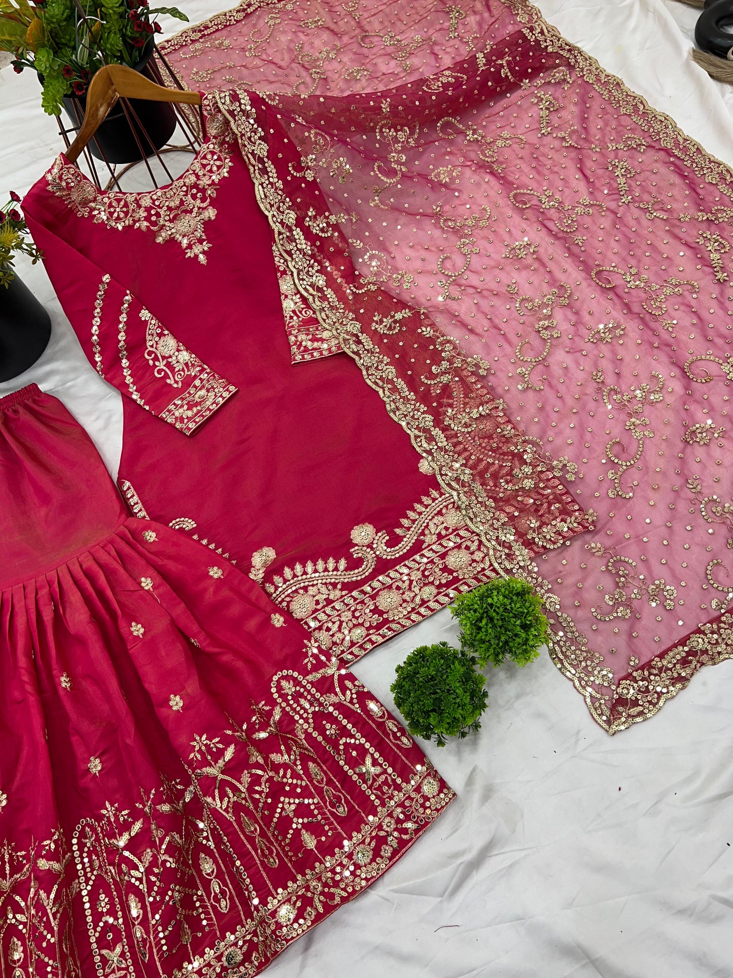 Presenting  New 60gm Georgette Designer Party Wear Look Top-Plazzo and Dupatta With Heavy Embroidery Work