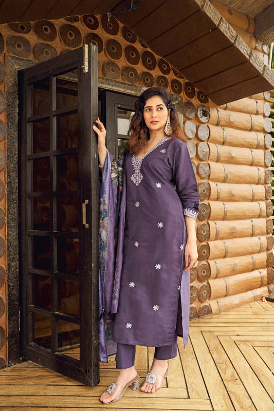 ROMAN SILK WITH HEAVY EMBROIDERED WORK FULL STITCHED