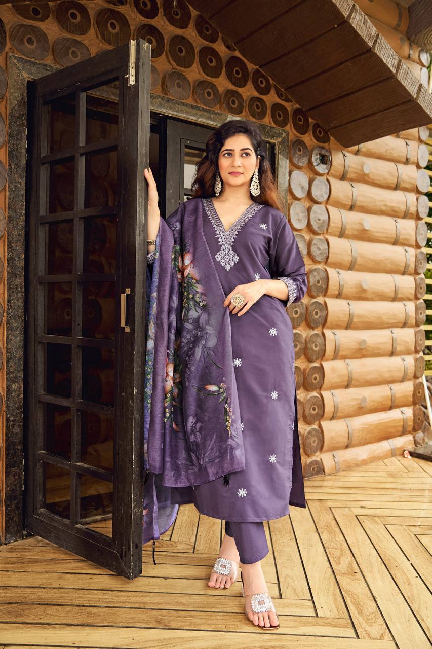 ROMAN SILK WITH HEAVY EMBROIDERED WORK FULL STITCHED