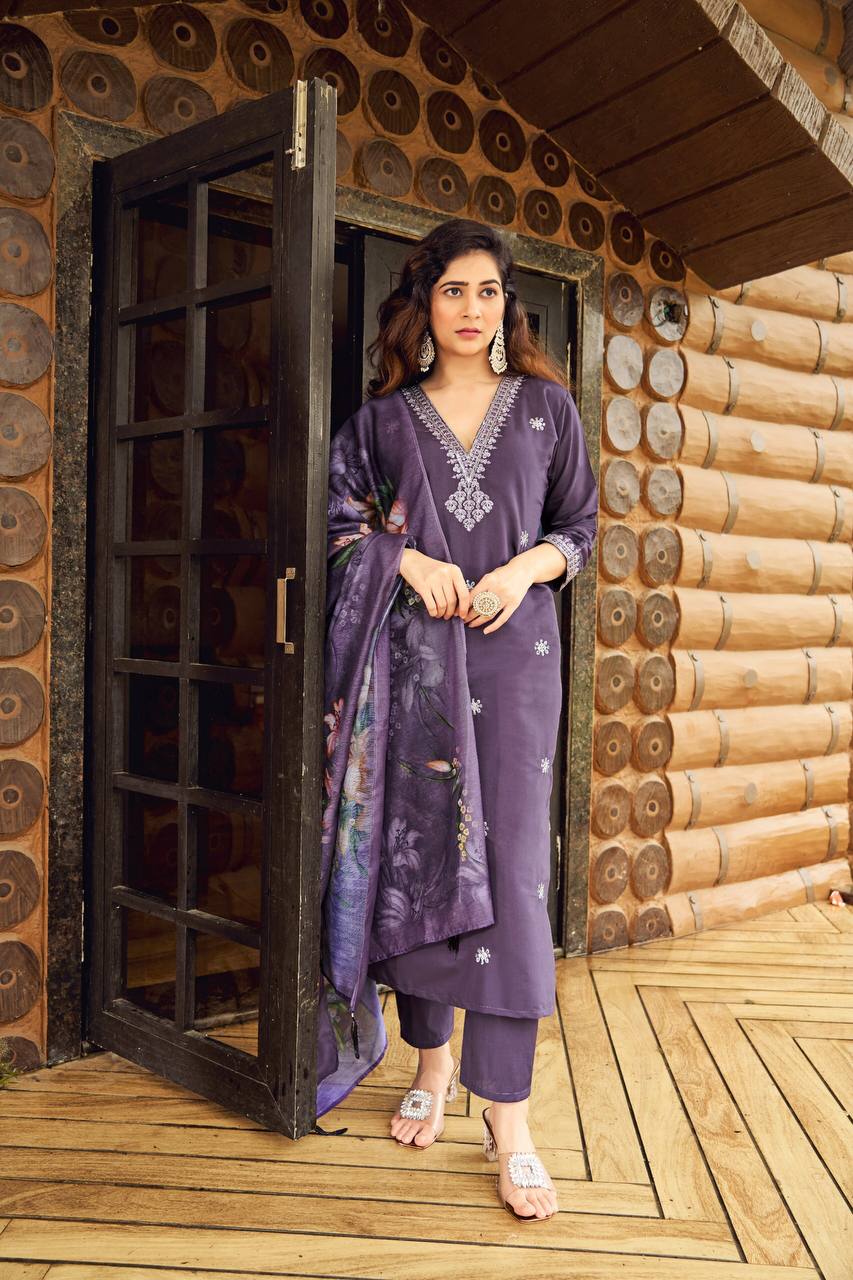 ROMAN SILK WITH HEAVY EMBROIDERED WORK FULL STITCHED