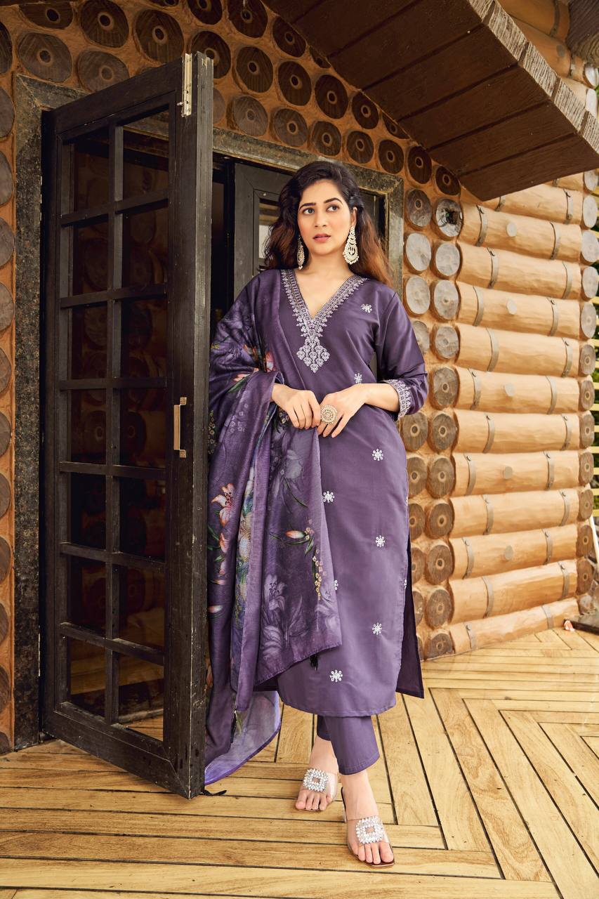 ROMAN SILK WITH HEAVY EMBROIDERED WORK FULL STITCHED