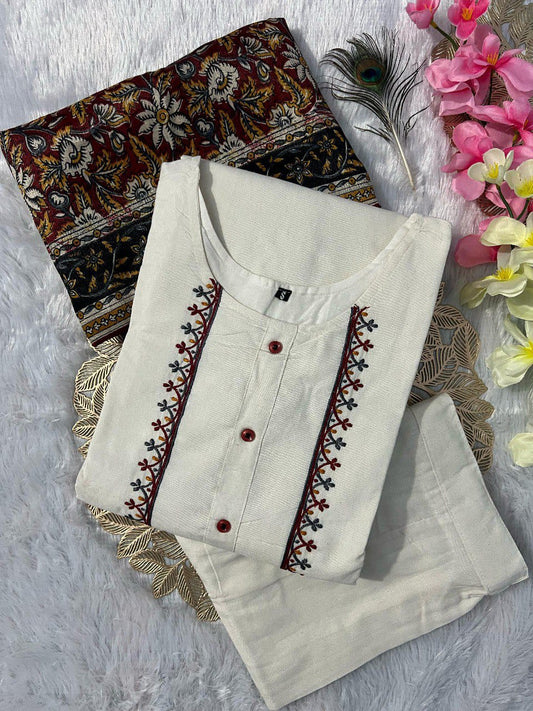 khadi cotton  kurti pant duptta