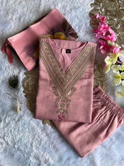 FULLY STITCHED ETHNIC SET  WITH DUPATTA PINK COLOUR
