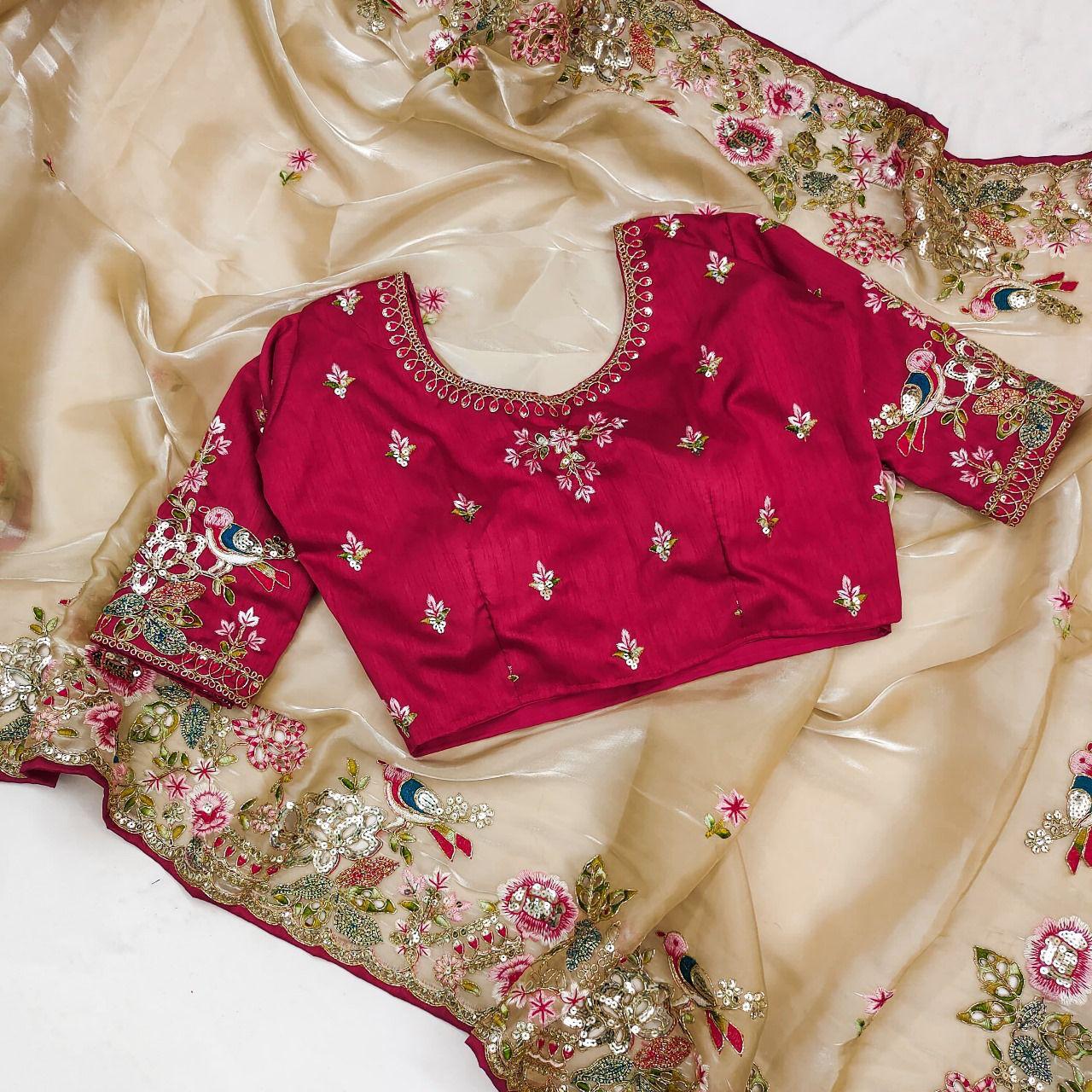Soft Jimmy Chu Fabric With Multi Thread Embroidery  WORK SAREE