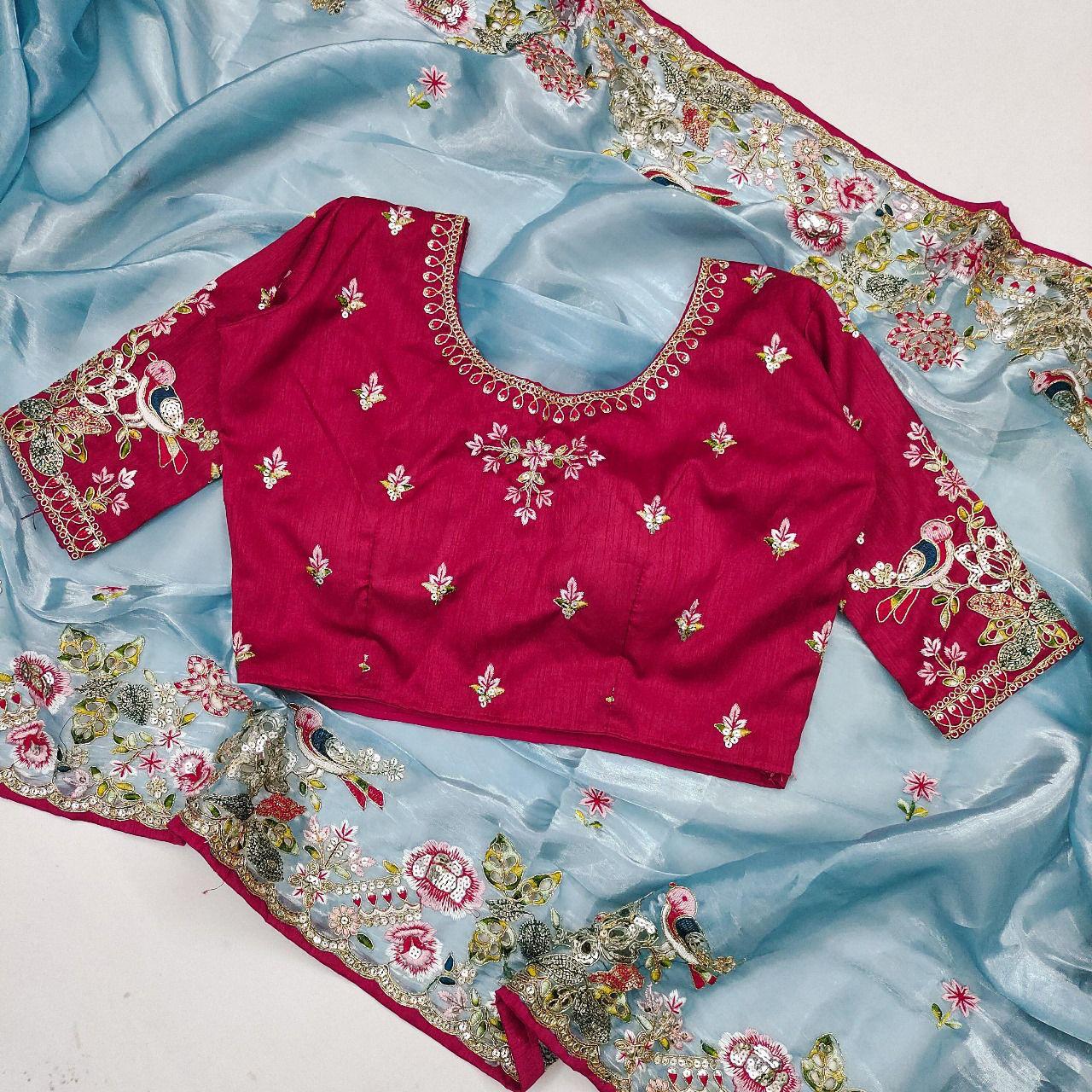 Soft Jimmy Chu Fabric With Multi Thread Embroidery  WORK SAREE