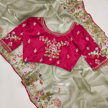 Soft Jimmy Chu Fabric With Multi Thread Embroidery  WORK SAREE