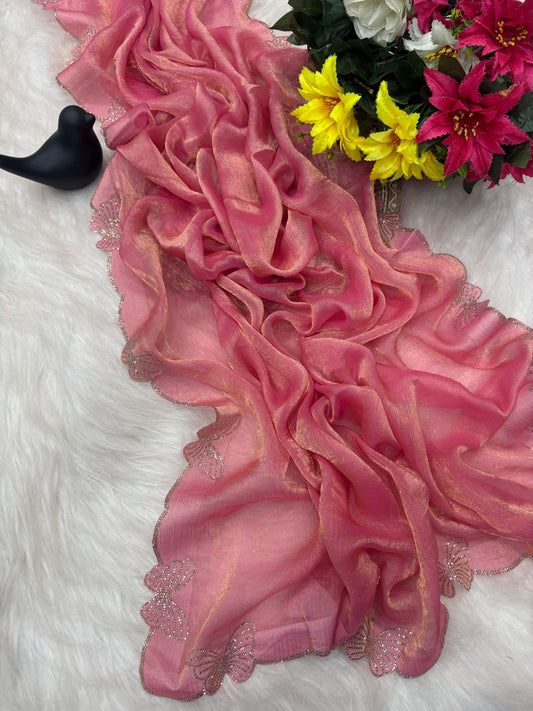 Beautiful Fandy Chffion Sikk Saree With Butterfly Conecpt