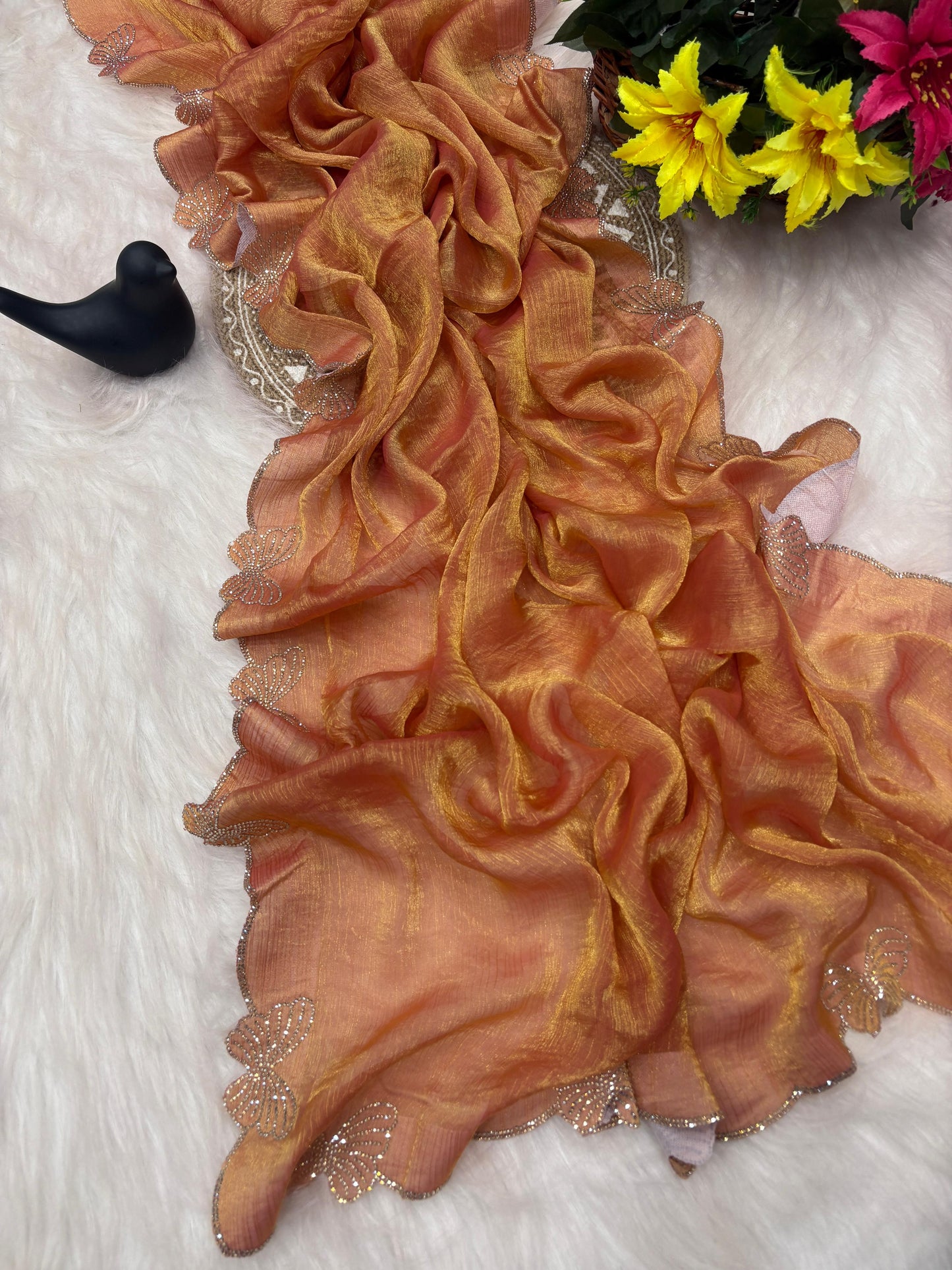 Beautiful Fandy Chffion Sikk Saree With Butterfly Conecpt