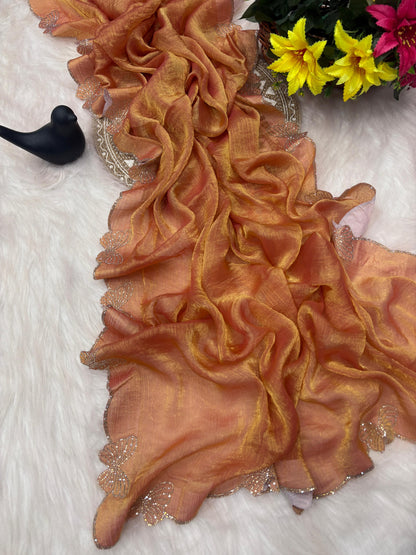 Beautiful Fandy Chffion Sikk Saree With Butterfly Conecpt