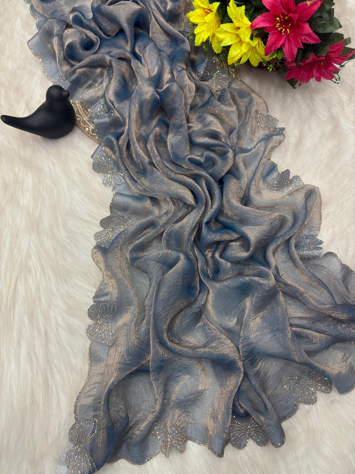 Beautiful Fandy Chffion Sikk Saree With Butterfly Conecpt