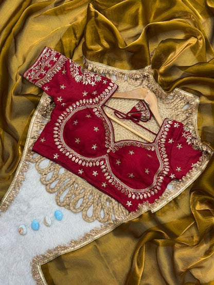 Havy Shine Gold Jimmi Chu Silk Saree With Designer Lace