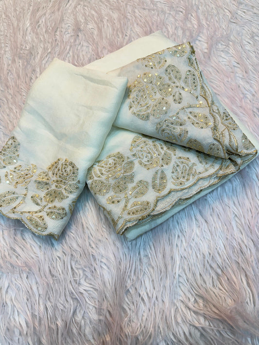 Soft Crush Silk Fabric Saree With Fancy Sequince &amp; Thread