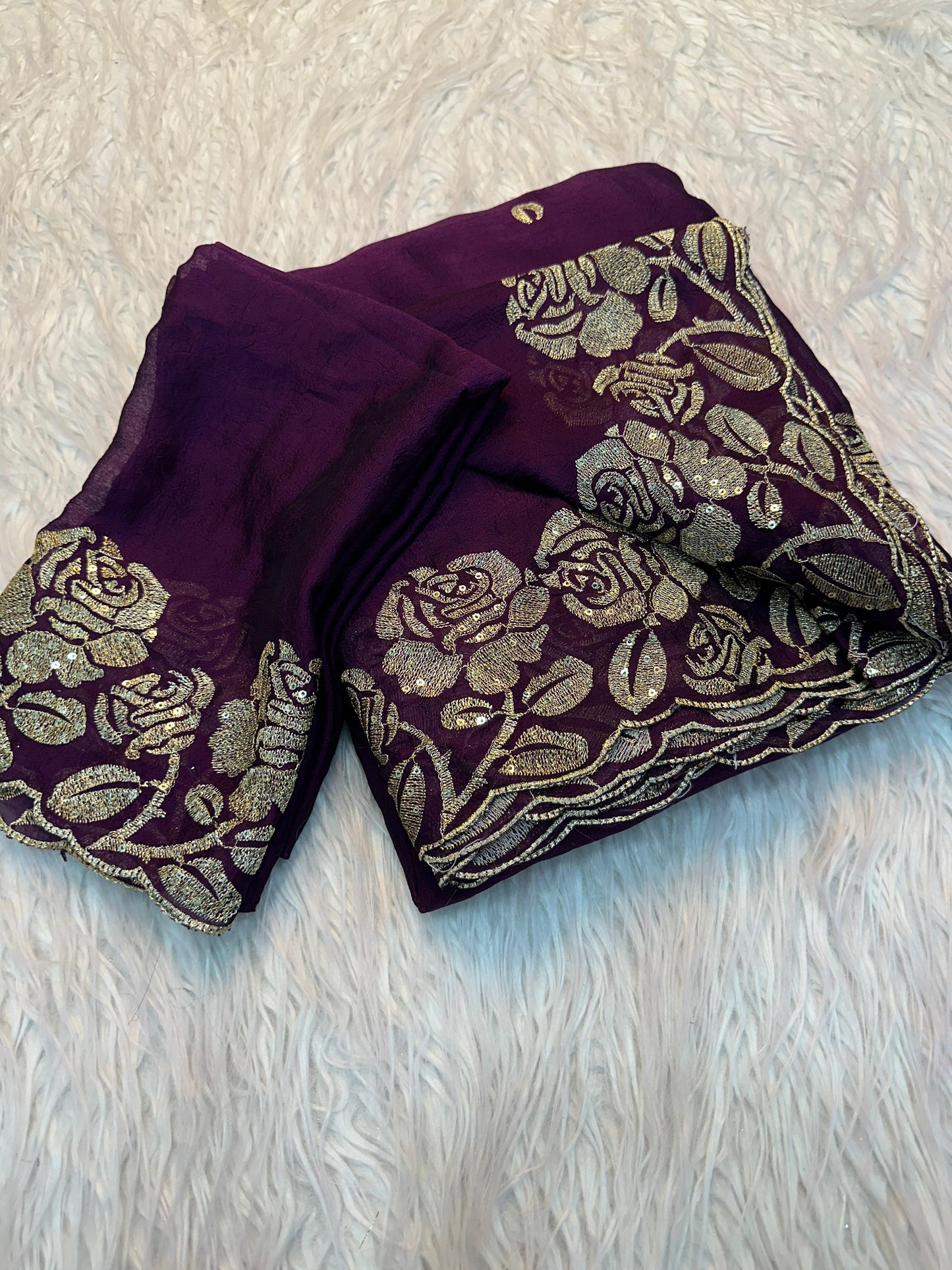 Soft Crush Silk Fabric Saree With Fancy Sequince &amp; Thread