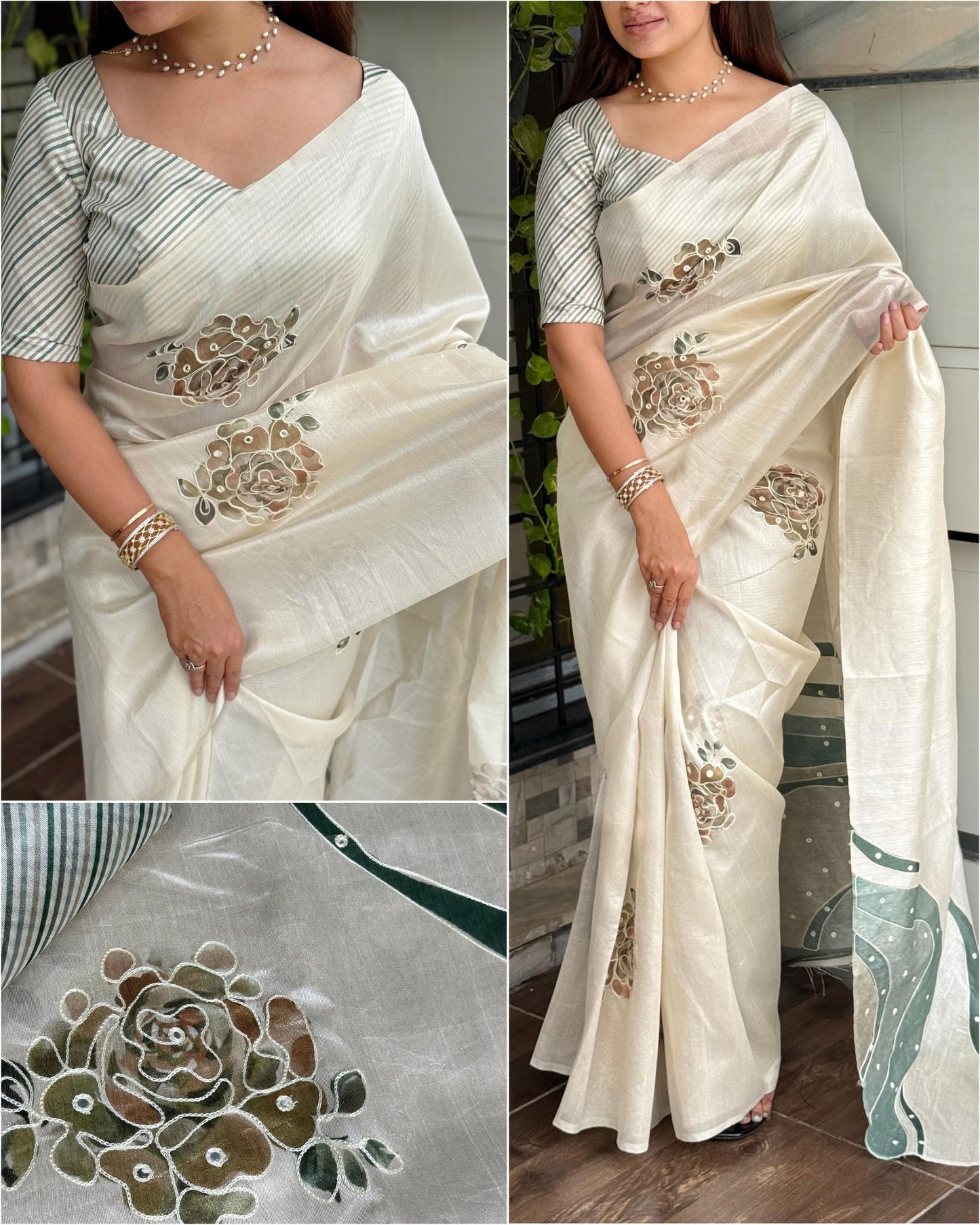 New Tussar Cotton Embroidery With Cut Work Festive Wear Fancy Designer Saree With Blouse