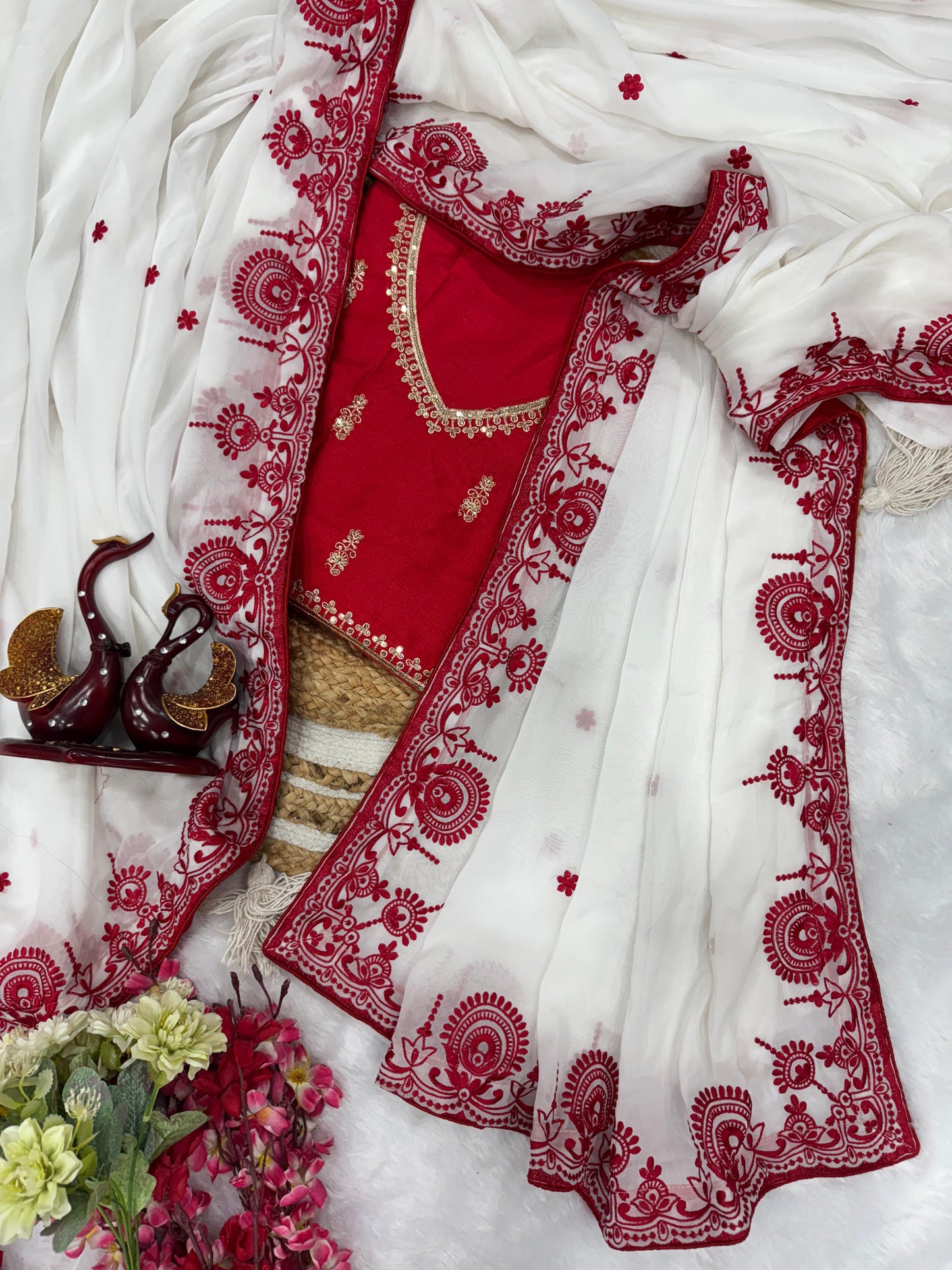 For this upcoming festival, present some special red&white saree collection by Nice Creation...