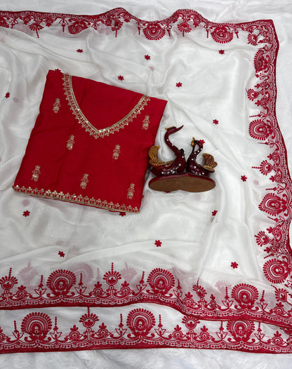 For this upcoming festival, present some special red&white saree collection by Nice Creation...