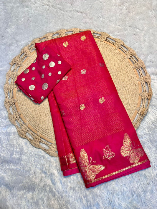 New Wedding Wear Pure Soft Viscose Crape Silk Zari Chit Palllu n Pichwari Border Fancy Designer Saree With Blouse