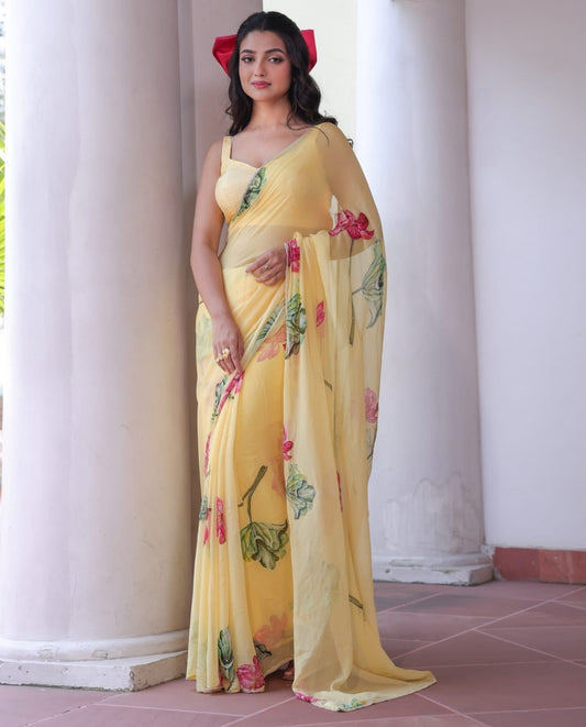 Elegant New Festive Wear Pure TABI ORGANZA Designer Print n Weaving Saree For Women