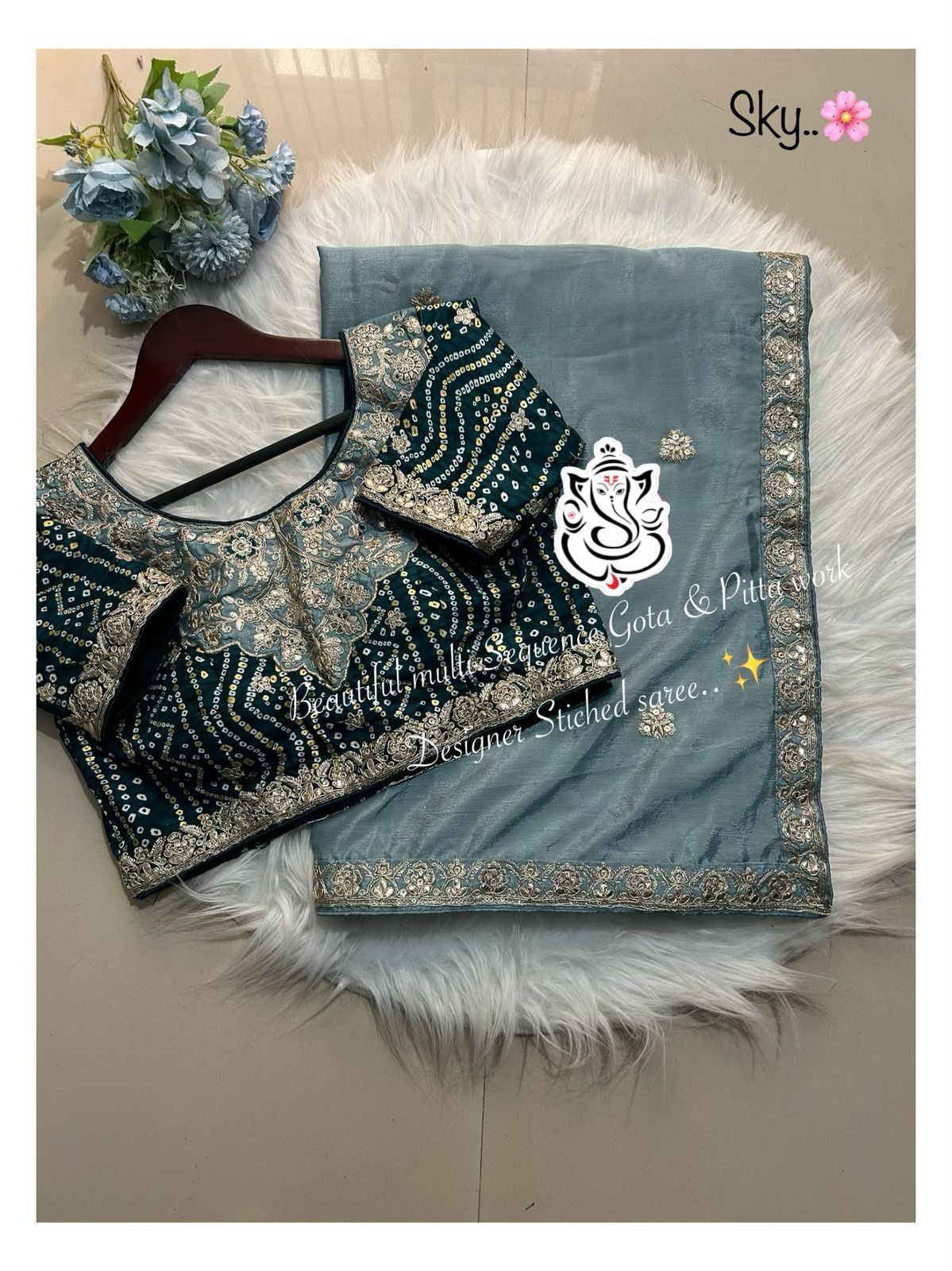 Beautiful multi coding sequence Gota & pitta embroidery work Border designer saree