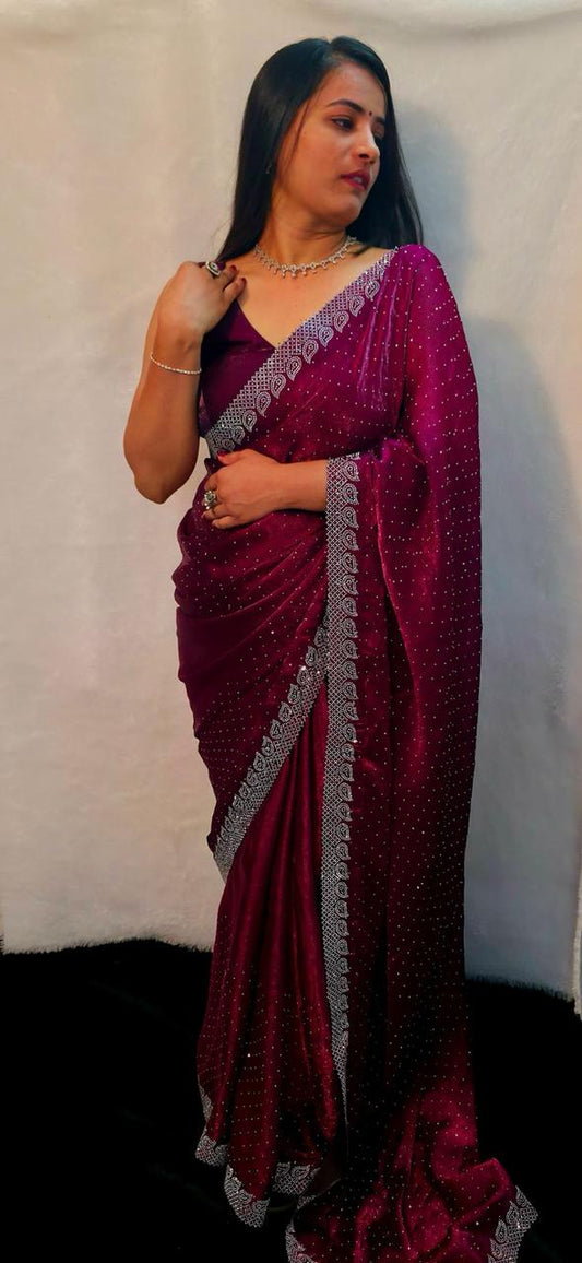 Beautiful designer Party wear saree fabrics Frenday chiffon saree with all over heavy jharkan  work