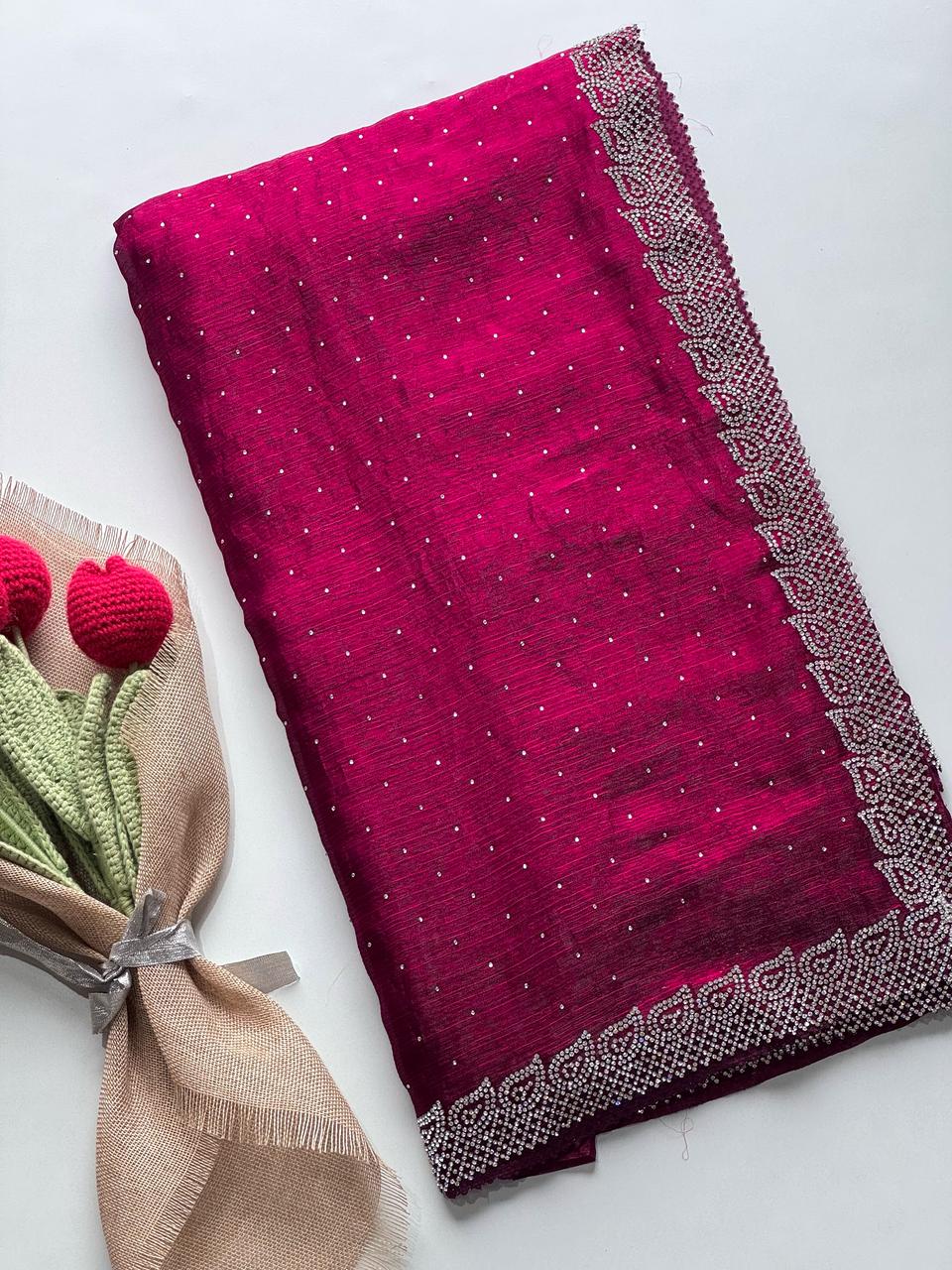 Beautiful designer Party wear saree fabrics Frenday chiffon saree with all over heavy jharkan  work