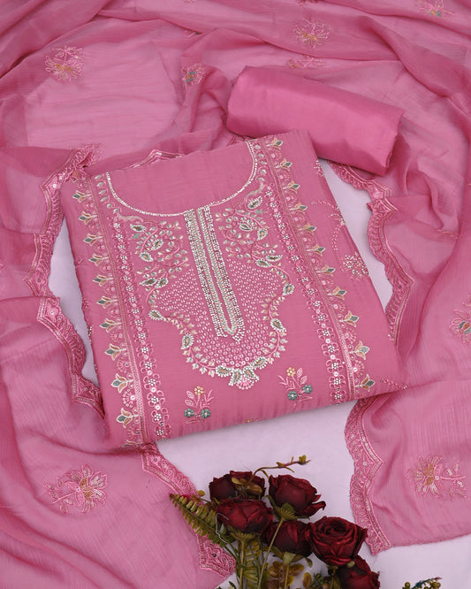 Embroidery Diamond Work With Zarkan Unstitched Dress Material Salwar Suit For Ladies With CRUNCHY Top Embroidery Border Work HEAVY SANTOON DUPATTA CRUNCHY