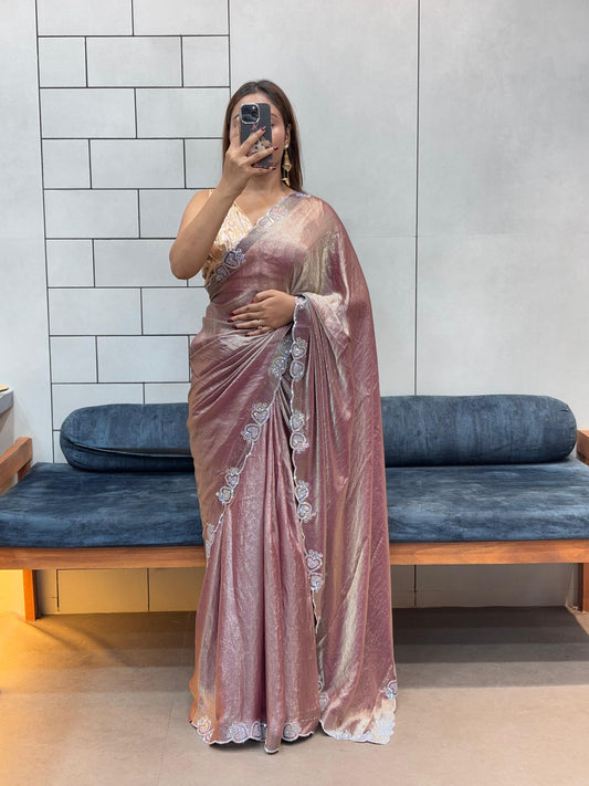 New Partywear Soft Silk Heavy Diamond Work Fancy Designer Saree With Blouse Piece